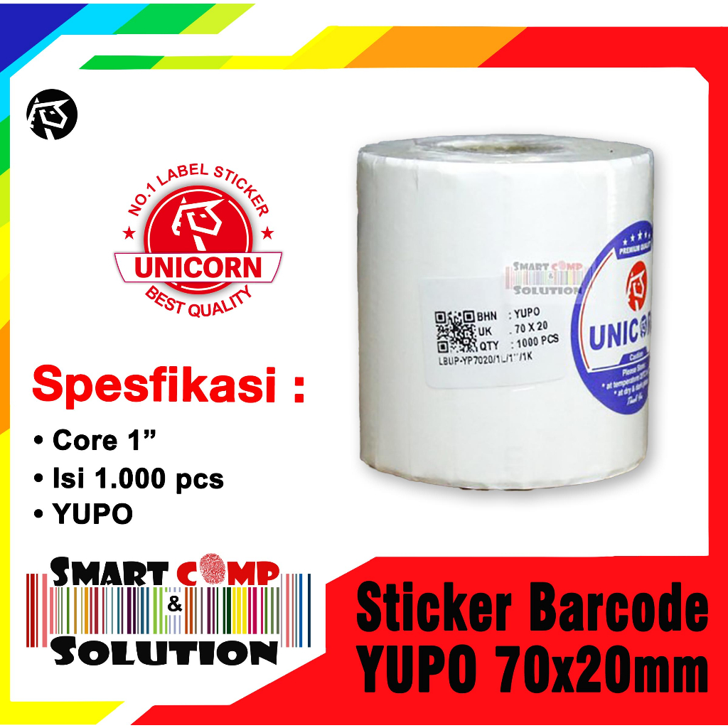 

Stiker Label Barcode YUPO Synthetic 70x20mm 1Line 1inch Isi 1.000pcs