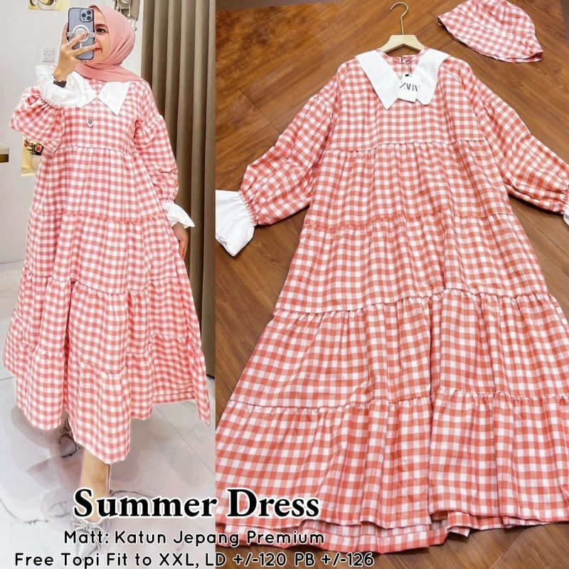 SUMMER DRESS JUMBO DRESS KATUN JEPANG JUMBO DRESS KOTAK KOTAK