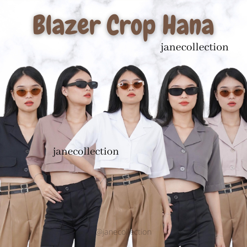 JANE COLLECTION || Blazer Wanita Hitam Kantor Kasual Kancing Lengan Pendek Outerwear Fashion Korea W