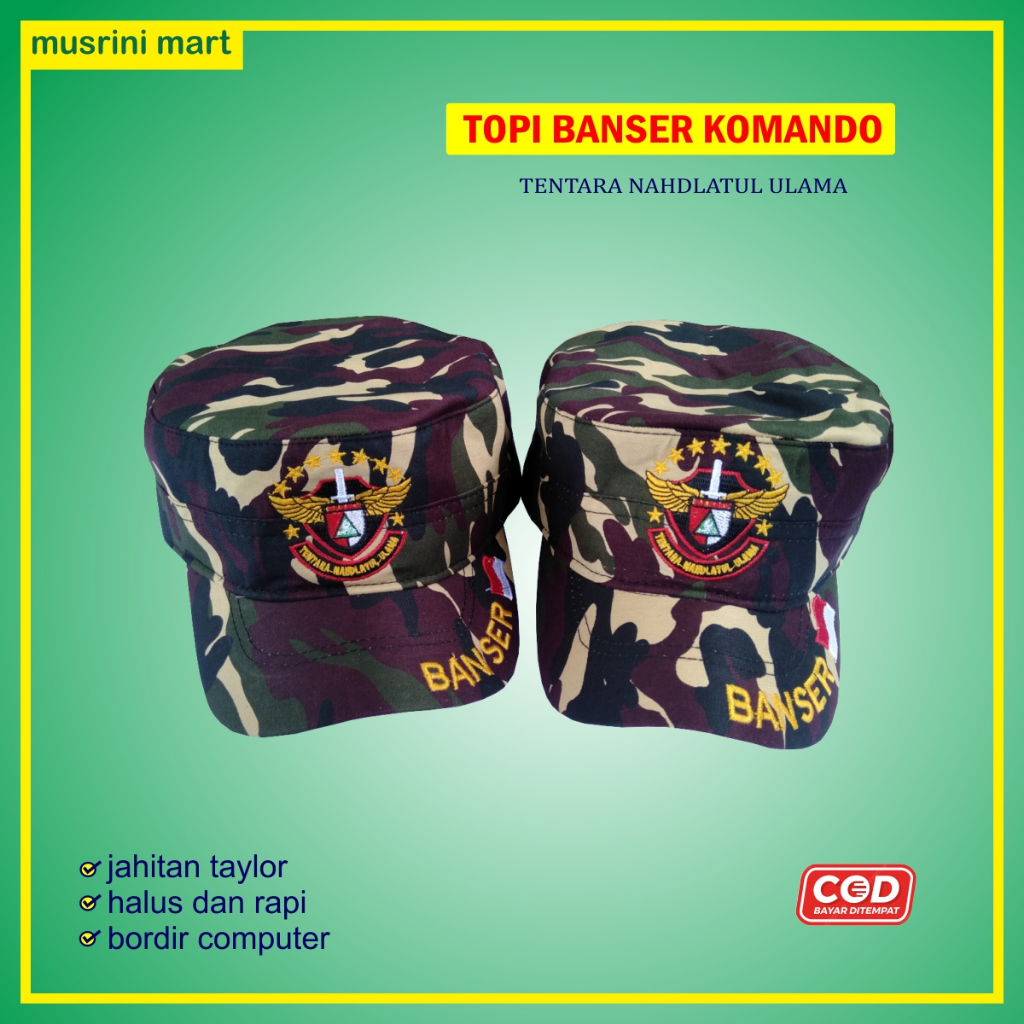 Topi Banser Nu Komando Topi Banser Doreng Katun Twill Tentara Nu Atribut Ansor Banser Musrini Mart