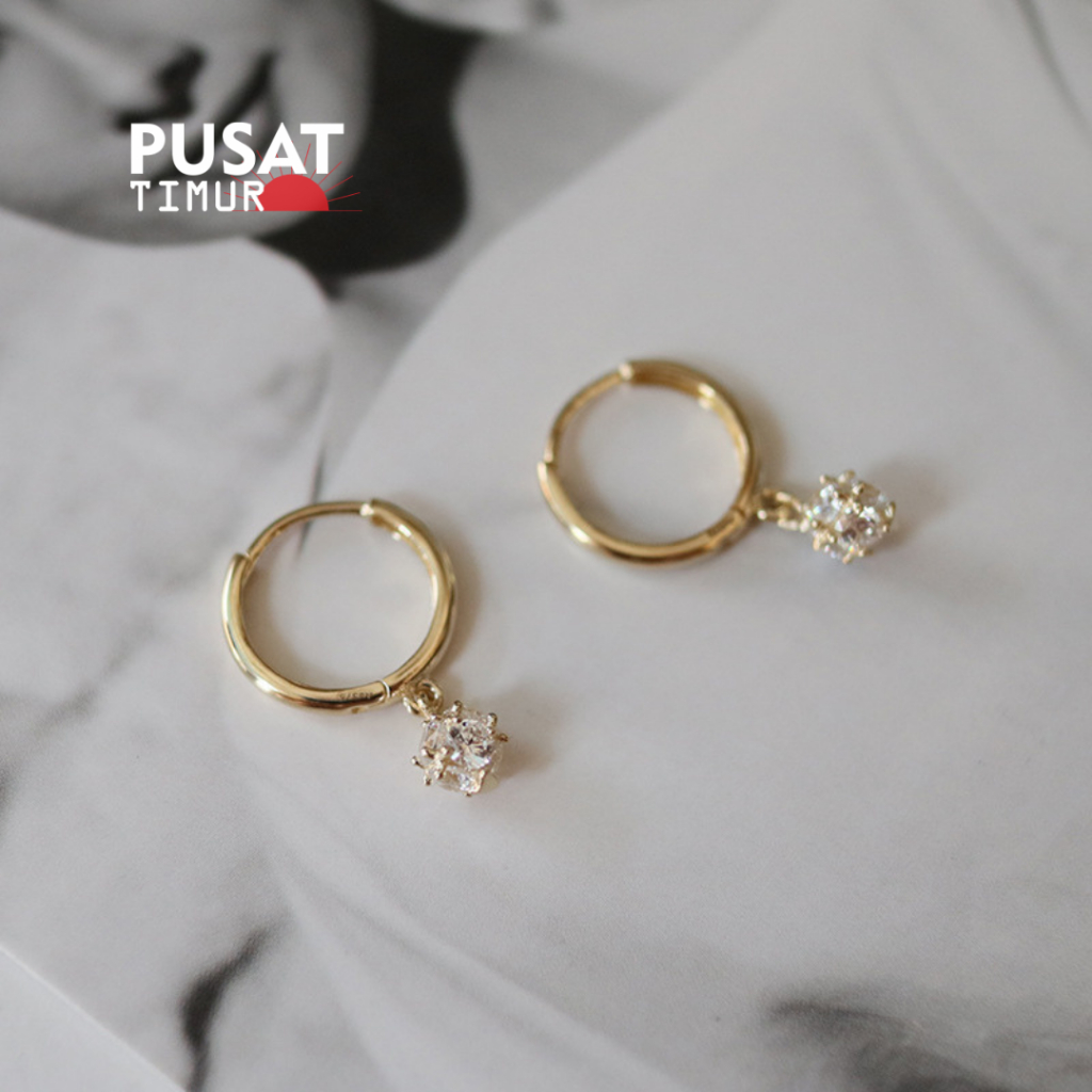 2 Pcs Anting Xuping Jepit Wanita Zircon Bulat 24 K I PUSAT TIMUR