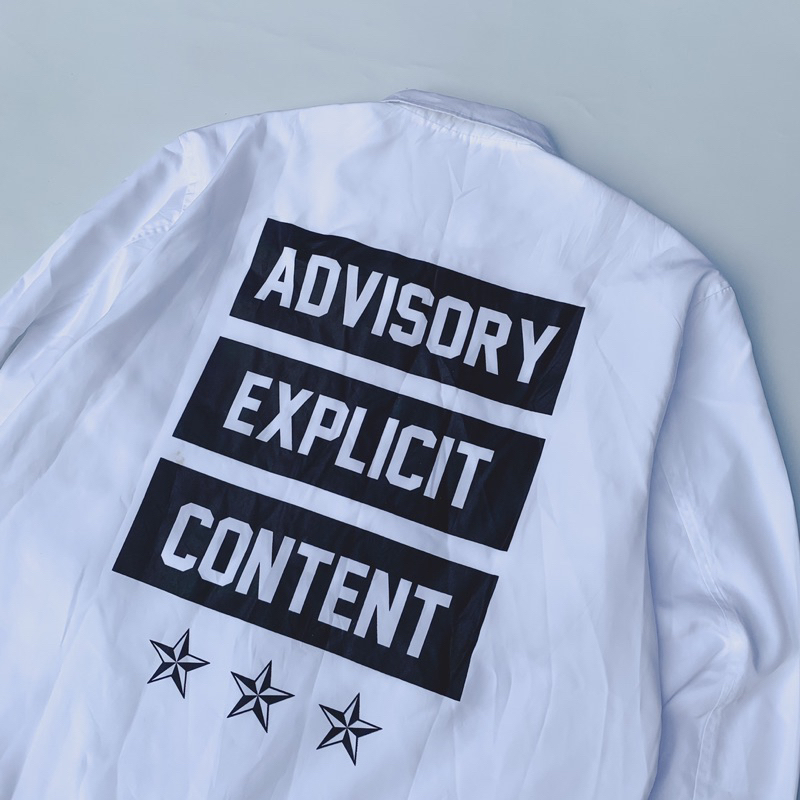 Coach Jacket Advisory Explicit Content White
