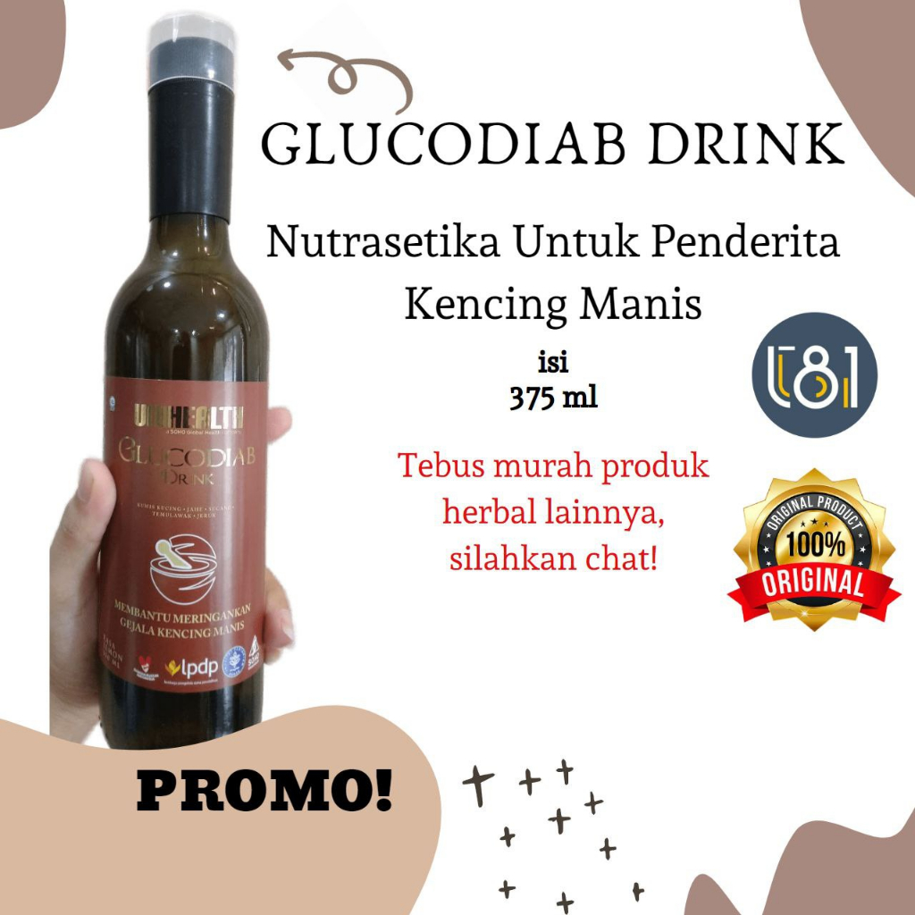 Glucodiab Drink Unihealth Dari Bahan Herbal Alami 100% Original 1 Botol Isi 350 ML