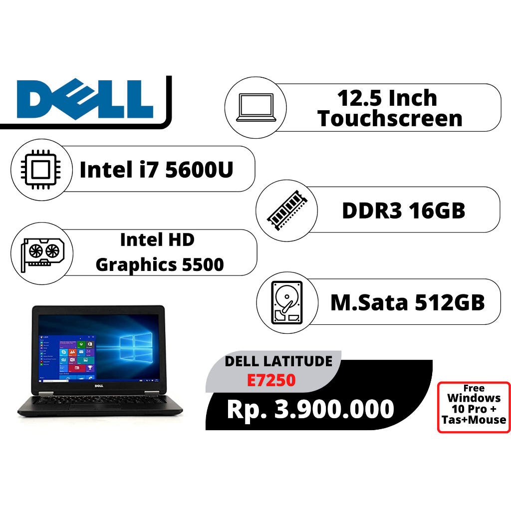 Laptop 2ND Dell Latitu de E7250 Intel Core i7-5600U/12.5Inch Touchscreen/Intel HD Graphics 5500/DDR3