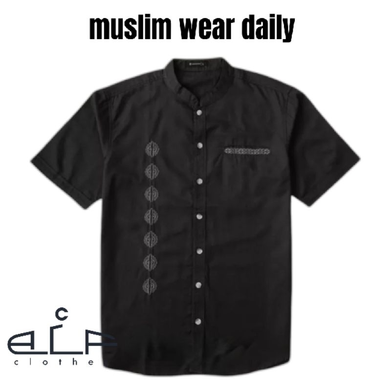 super deal baju koko bordir pria dewasa lengan pendek matt katun size jumbo putih santai elegan