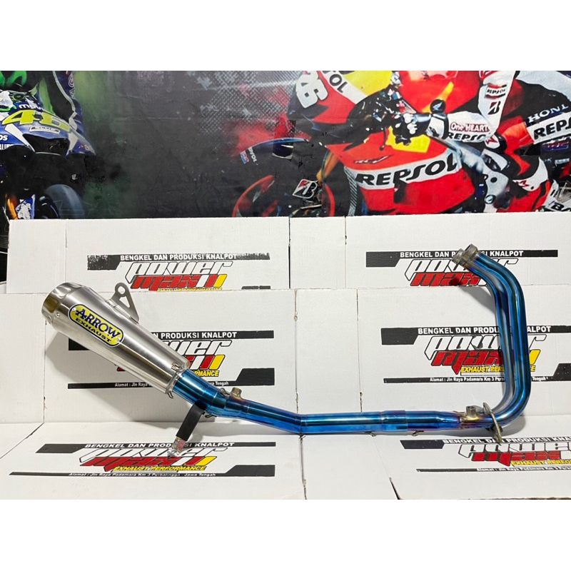Knalpot ARROW Ninja 250fi Old/New Header Biru Full System PNP
