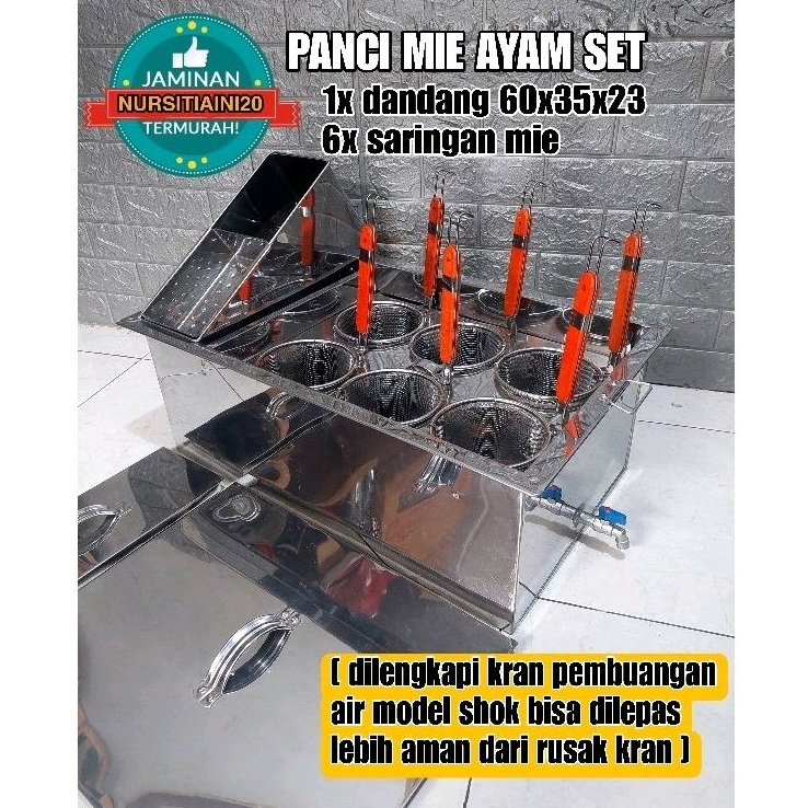 Dandang Mie Ayam 6 Lubang Kuah Lengkap - Panci Mie Ayam - Tong Mie - Panci Mie