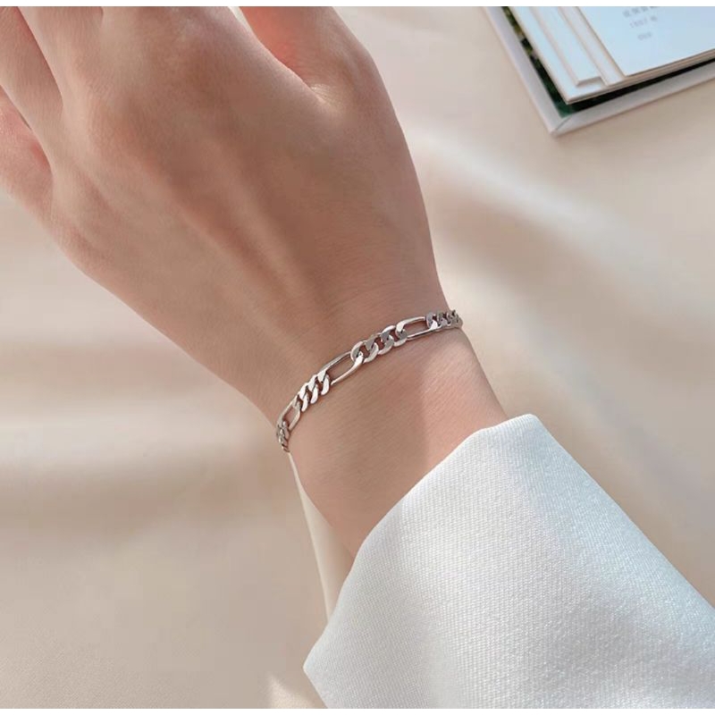 GELANG TITANIUM RANTAI WANITA / GELANG RANTAI PRIA SILVER