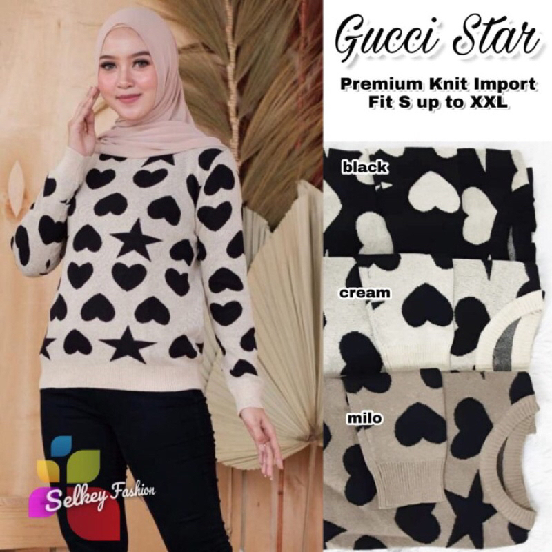 Motif LOVE BINTANG Blouse Rajut Wanita Import/ Kaos Rajut Wanita Import