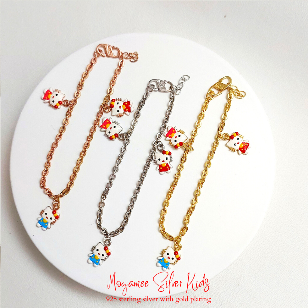 Gelang Anak Perak 925 Asli Lapis Emas karakter Hello Kitty