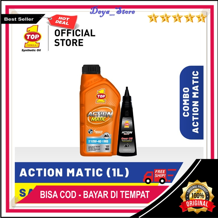 Paket Oli TOP 1 Action Motor Matic 1 Liter Ori Dan Oli Gardan TOP1 Motor Vario 150 Nmax PCX Original