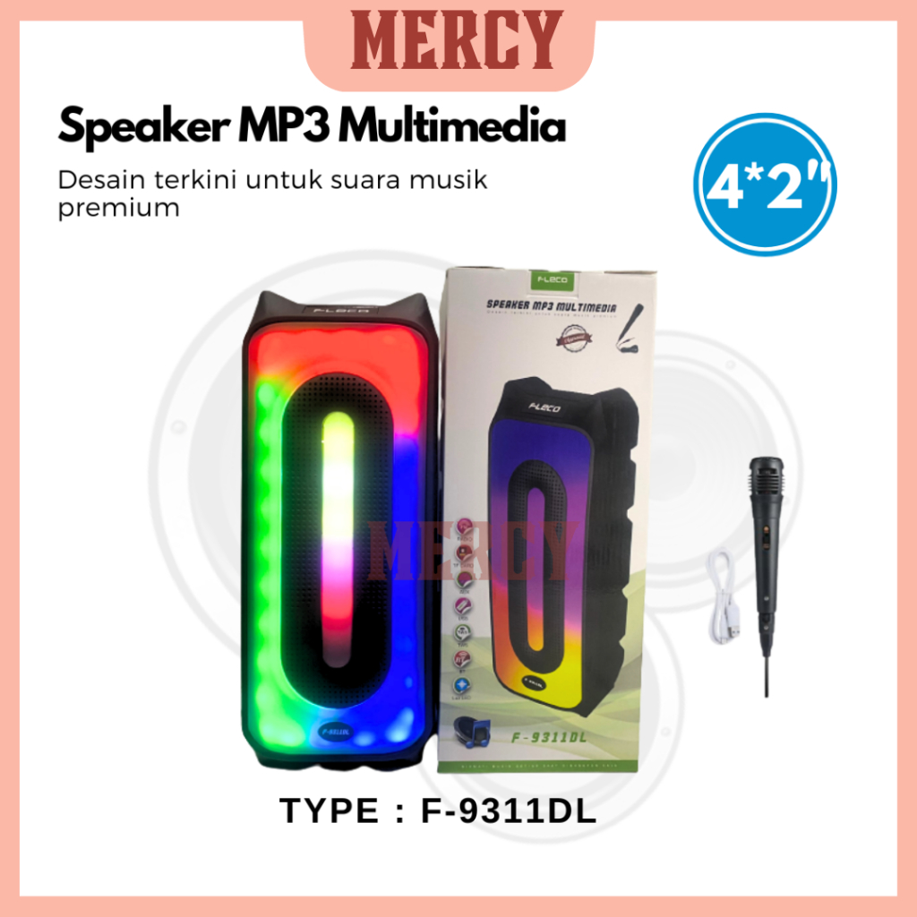 SPEAKER KARAOKE FREE MIC TYPE F-9311DL | SPEAKER BASS 4INCH LED WARNA WARNI