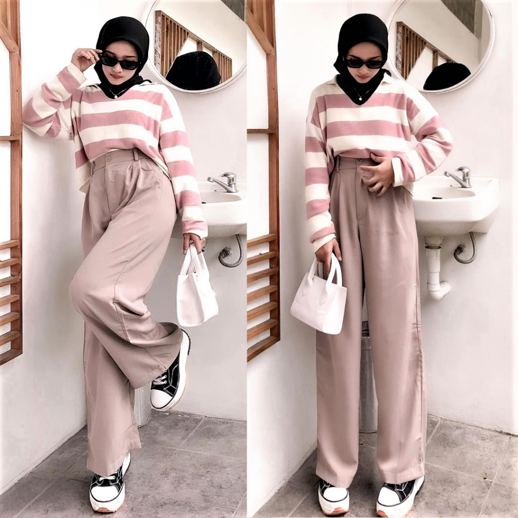 One Set Wanita / Hijab + Sweater rajut + Kulot Crinkle / Setelan Wanita / Setelan Wanita Kekinian / 