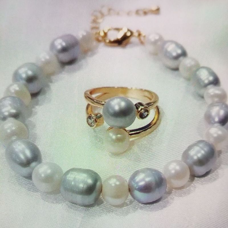 set kalung cincin anting mutiara asli lombok biru putih TX8967