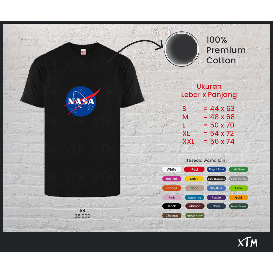 KAOS PRIA WANITA/BLUE NASA/TEXT NASA/KAOS HITAM/KAOS PUTIH/CUSTOM NASA | KATUN PREMIUM UNISEX