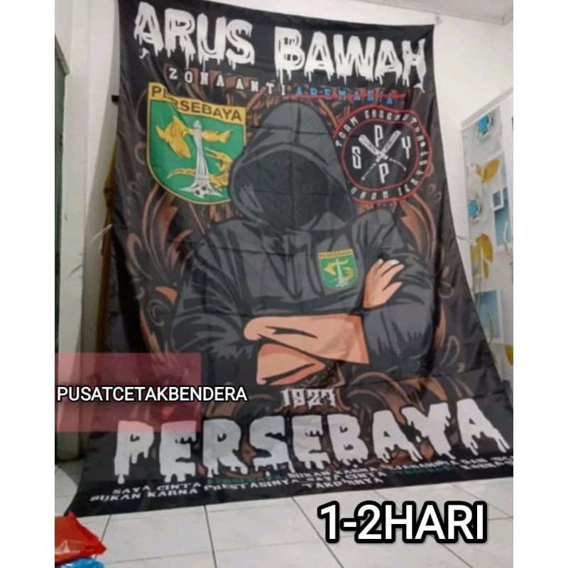 TANPA PRE ORDER 1 HARI JADI, BENDERA PERSEBAYA, BENDERA BONEK SURABAYA, JASA CETAK BENDERA PERSEBAYA