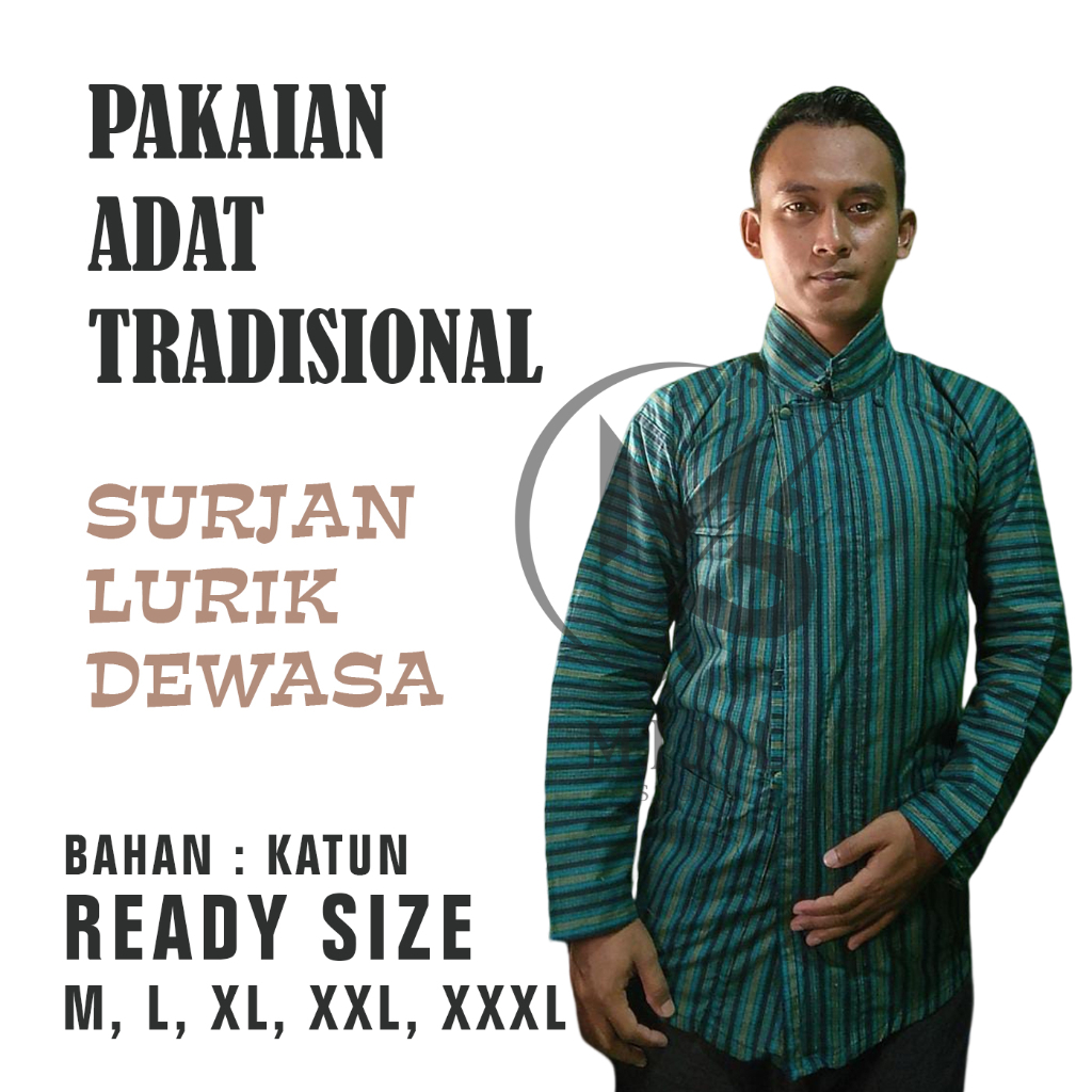 Pakaian Tradisional Baju Adat Surjan Lurik Dewasa Bahan Katun Alusan