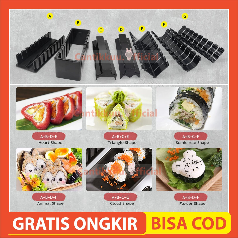 Cetakan Onigiri Sushi Bento Nasi Segitiga Kotak Bulat Love Besar Set Lengkap