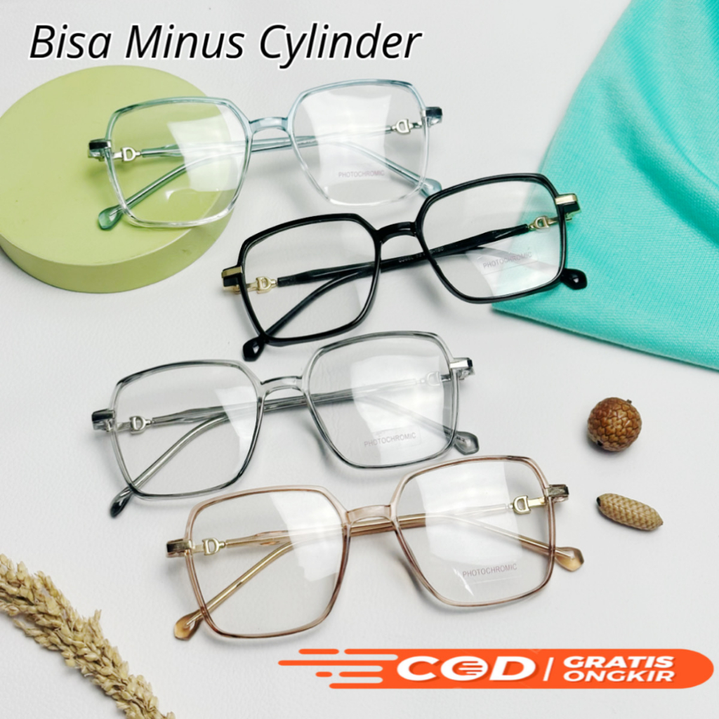 COD Kacamata Kotak Kombinasi Lensa Photocromik Bluecromik Minus Optik Fashion Wanita Import 0366