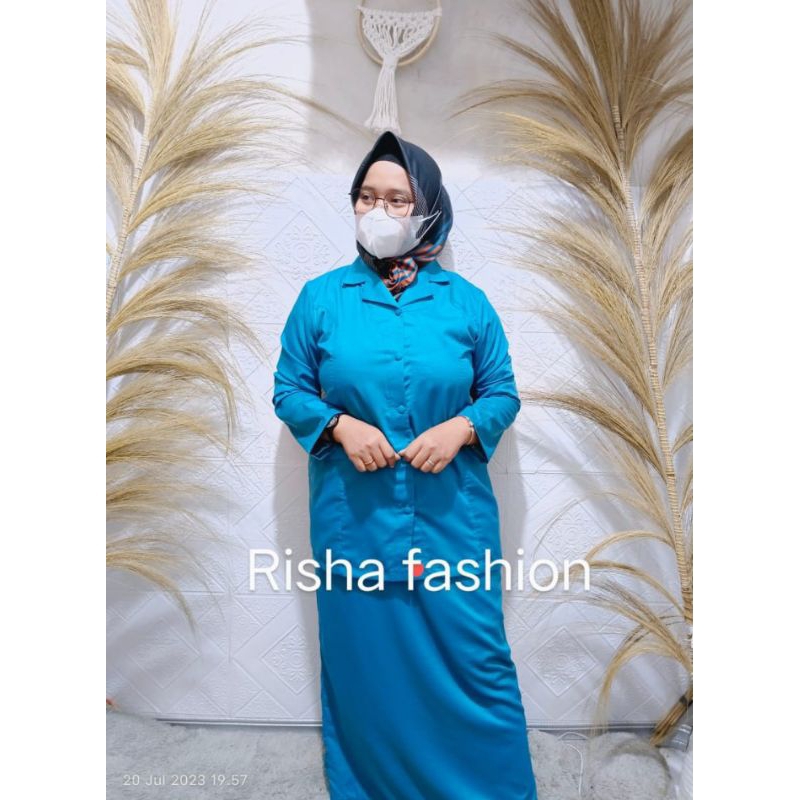 setelan PKK polos model blazer seragam PKK bahan tojiro warna hijau toska