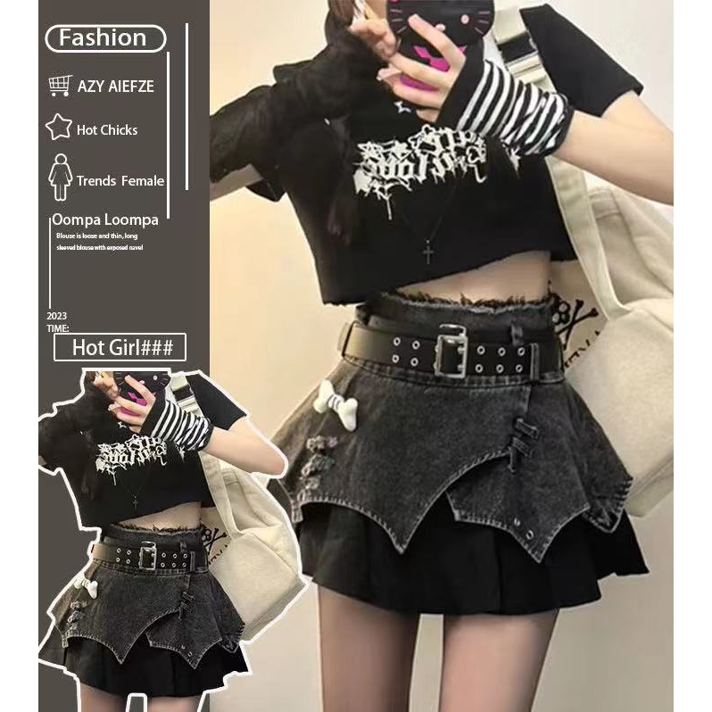 NICO##Y2K/OUTFIT/ROK PENDEK KOREAN STYLE HITAM/ROK-HIGHWAIST ROK JEANS PENDEK A-LINE ROK DENIM