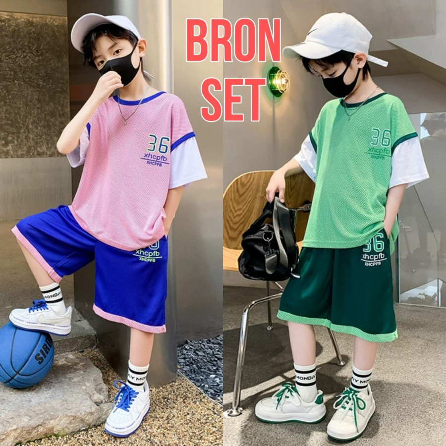 TOKYOBERRY BRON SET BAJU SETELAN CASUAL JERSEY ANAK COWOK KOREA BASKET IMPORT