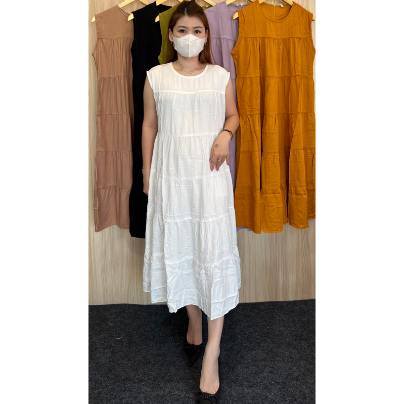 MAXI DRESS KATUN RAYON WANITA / INNER MIDI DRESS  TANPA LENGAN