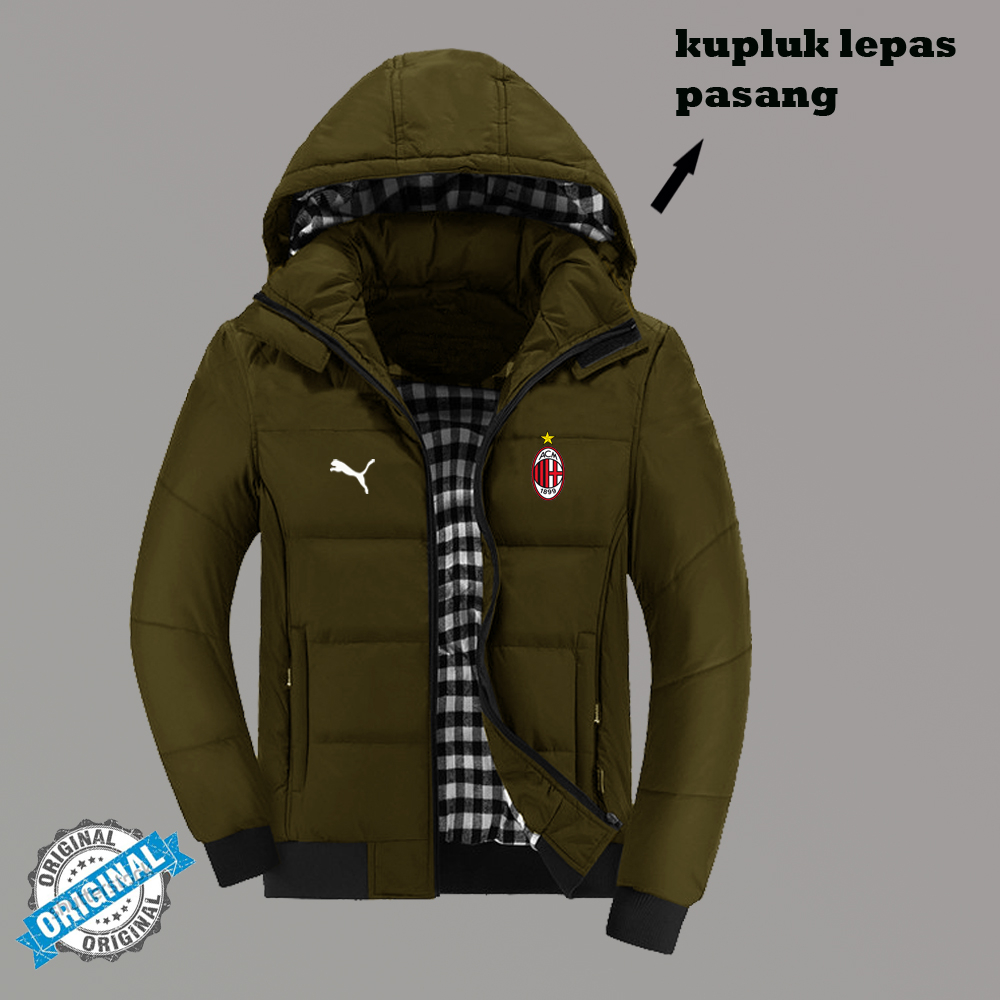 Jaket Motor Pria / jaket Parka / Jaket Parasut Kupluk Lepas Pasang - logo ac mila / kami melayani re