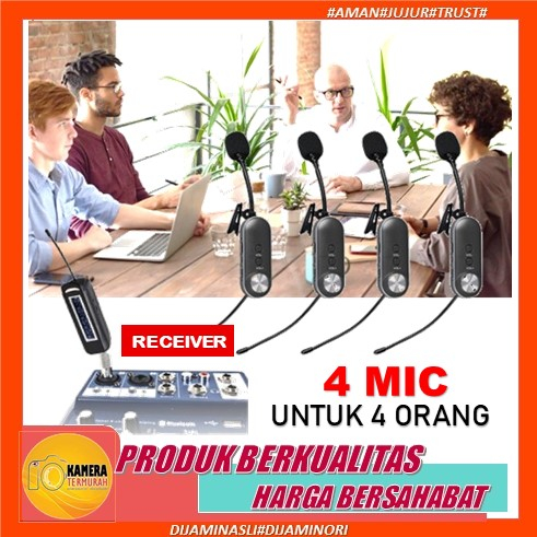 Mic Clip on Wireless Profesional Vlog 4 orang Live Streaming HP Broadcasting Mixer Podcast Youtube