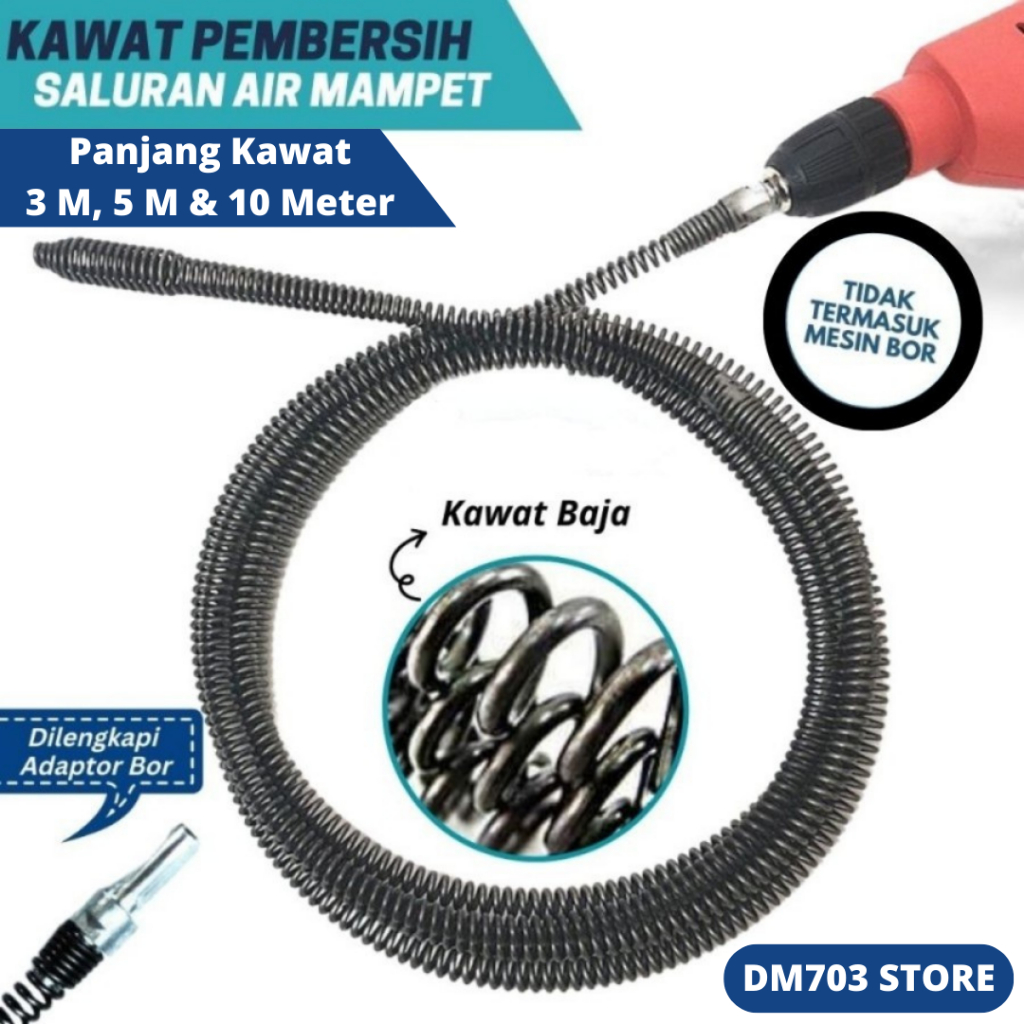Kawat Pembersih Saluran Pipa Mampet Dengan Adaptor Bor Pipe Cleaner