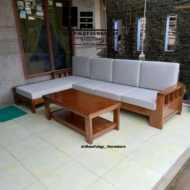 Kursi Tamu Sudut Kayu Jati, Kursi Sofa Sudut L Kayu Jati, Kursi Sudut Kayu Jati Minimalis