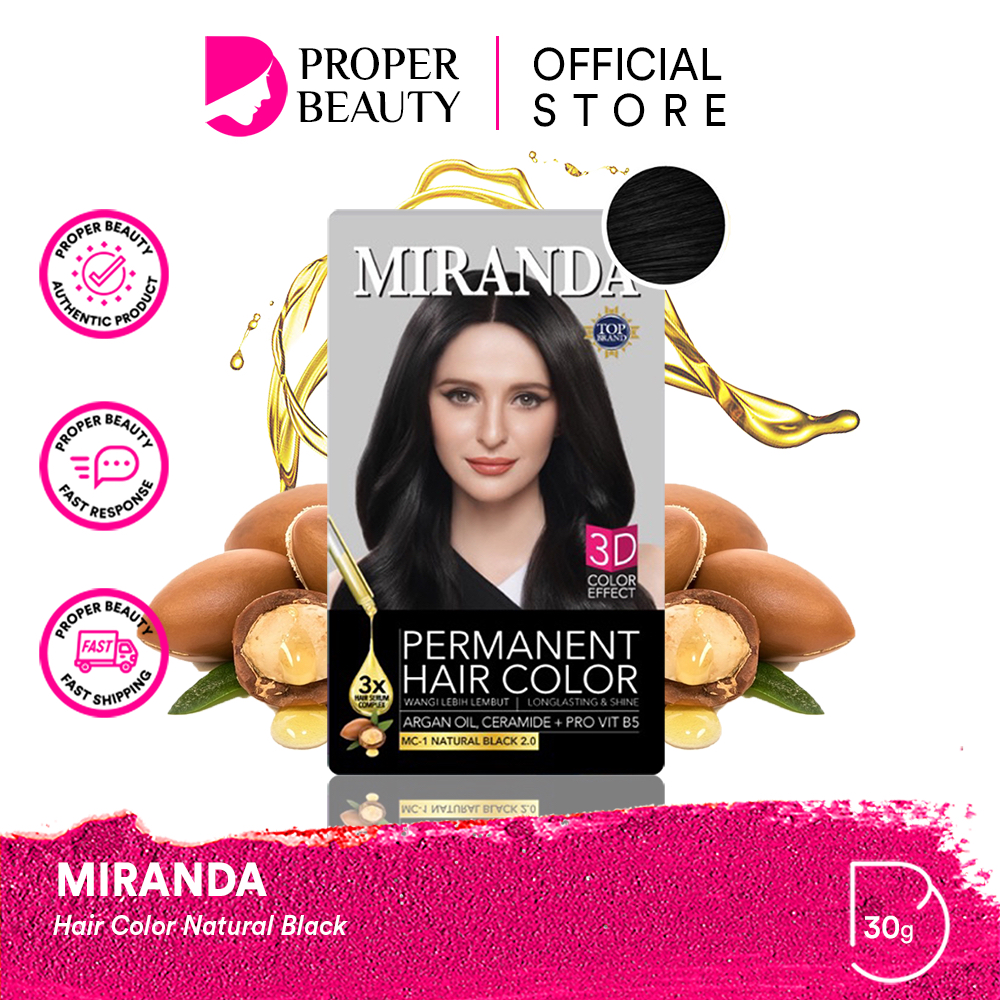 MIRANDA Hair Color Natural Black Indonesia / Cat Rambut Permanen 30g 60g / MC1 Hitam / Wangi Lembut 