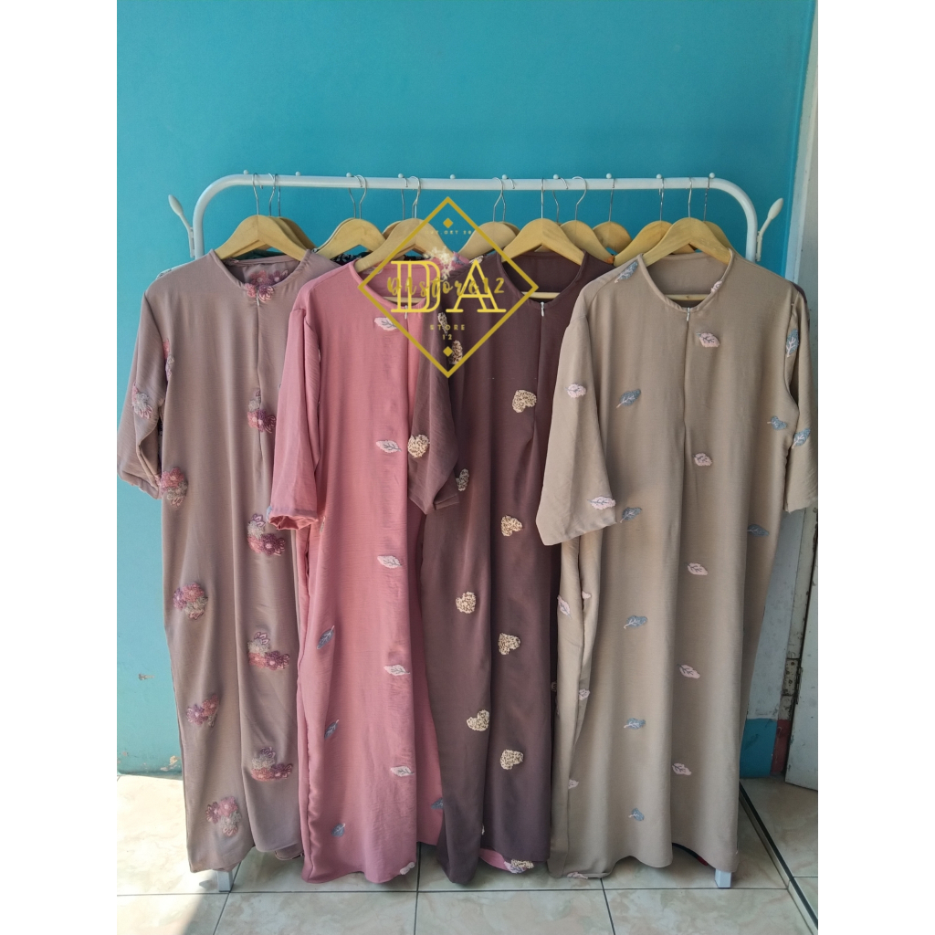 Daster Gamis Crinkle Airflow Pompom Lengan 3/4