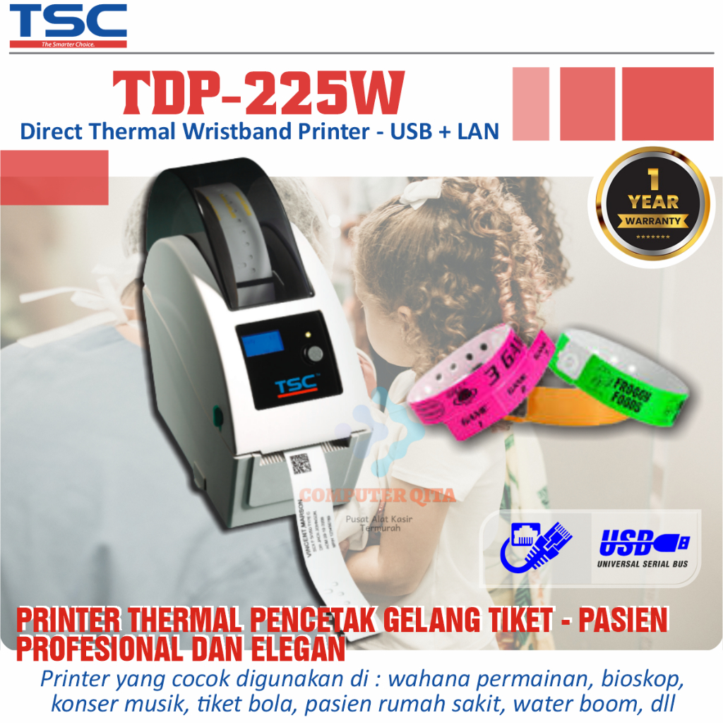 TSC TDP225W WRISTBAND THERMAL PRINTER GELANG KONSER PASIEN