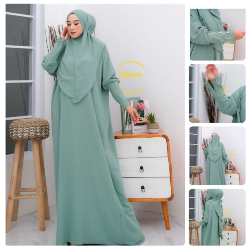 SET HIJAB SYAR'I HASANAH CRINGKLE AIRFLOW PREMIUM / GAMIS HIJAB CADAR JUMBO BUSUI