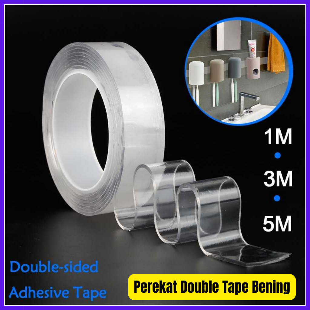 

Double Tape Nano Transparan Bisa Dicuci dan Dipakai Ulang 1 meter 3 meter 5 meter Lakban bening selotip transparant perekat