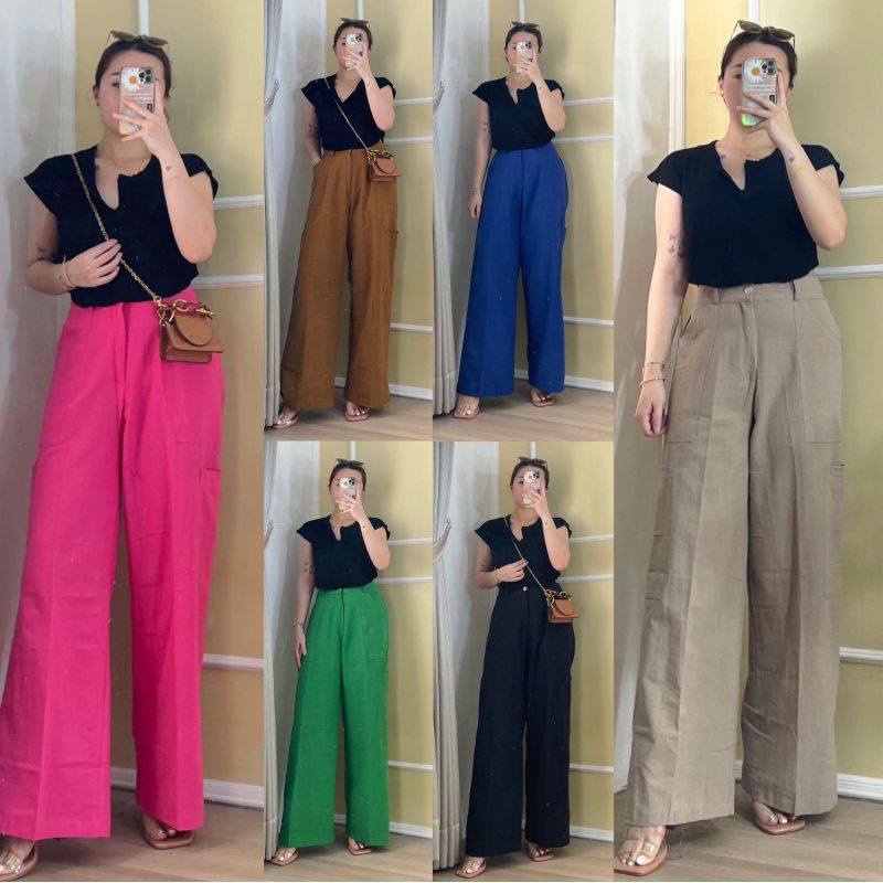 #2286 Mikaela Boyish Cargo Pants / celama cargo wanita warna warni / celama kulot panjang