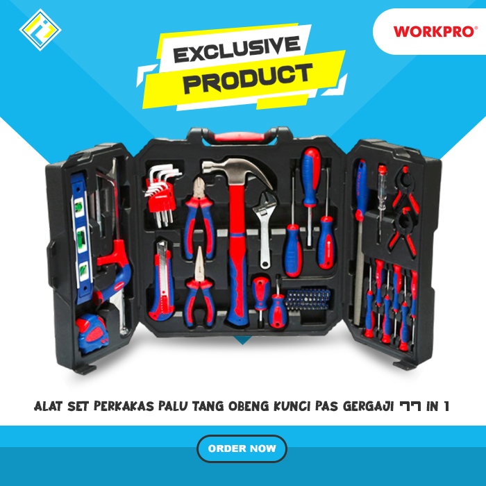 Workpro Alat Set Perkakas Palu Tang Obeng Kunci Pas Gergaji 77 in 1