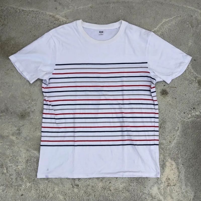 Kaos Uniqlo Stripe White Second