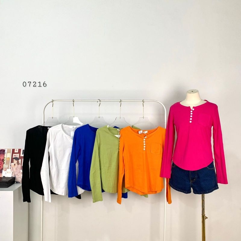 07216 Kaos Basic Crop HFS Tangan Panjang Polos Pocket Kecil Acc Kancing/ Kaos Tangan Panjang Polos S