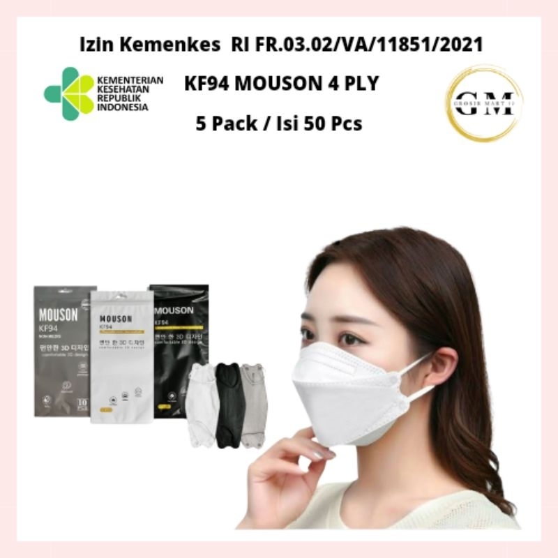 Masker KF94 MOUSON 4 PLY 5 Pack Isi 50 Pcs