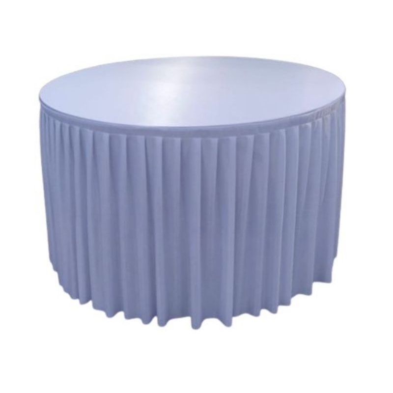 cover meja bulat putih rempel