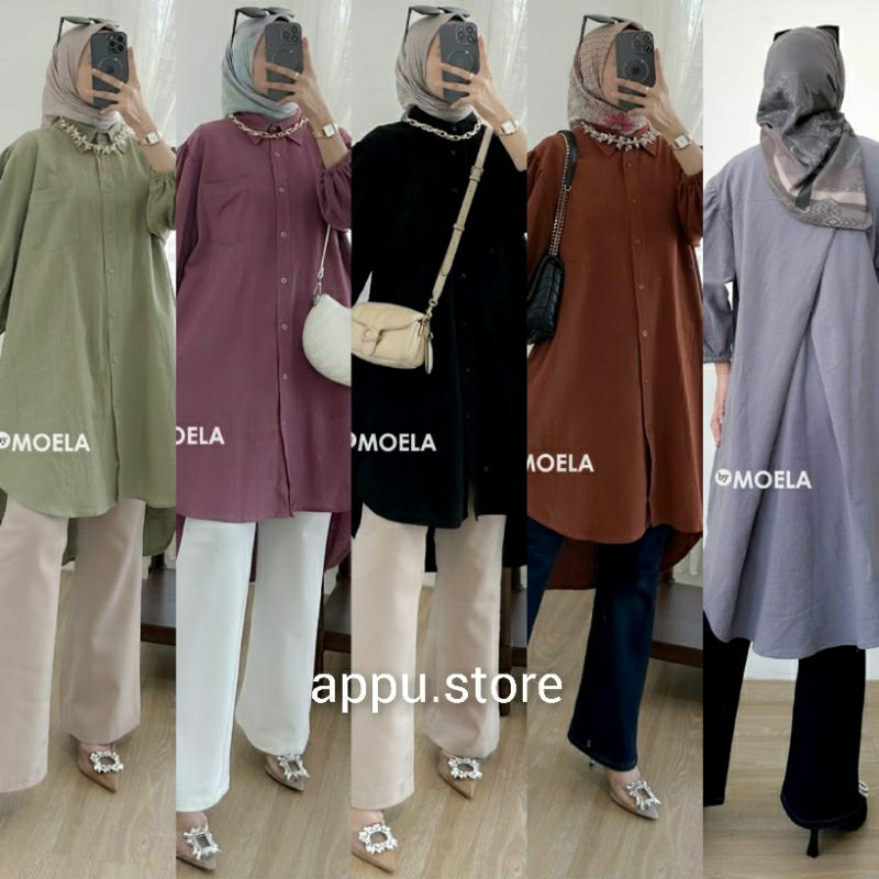 Aksin Tunik By Moela Berlabel / Baju Atasan Tunik Wanita Kekinian Jumbo Linen Premium Motif Polos LD