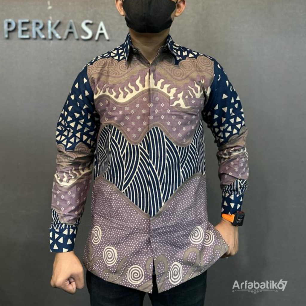 WARDANA TARO NAVY Kemeja batik pria lengan panjang katun solo lapis furing by arfabatik67