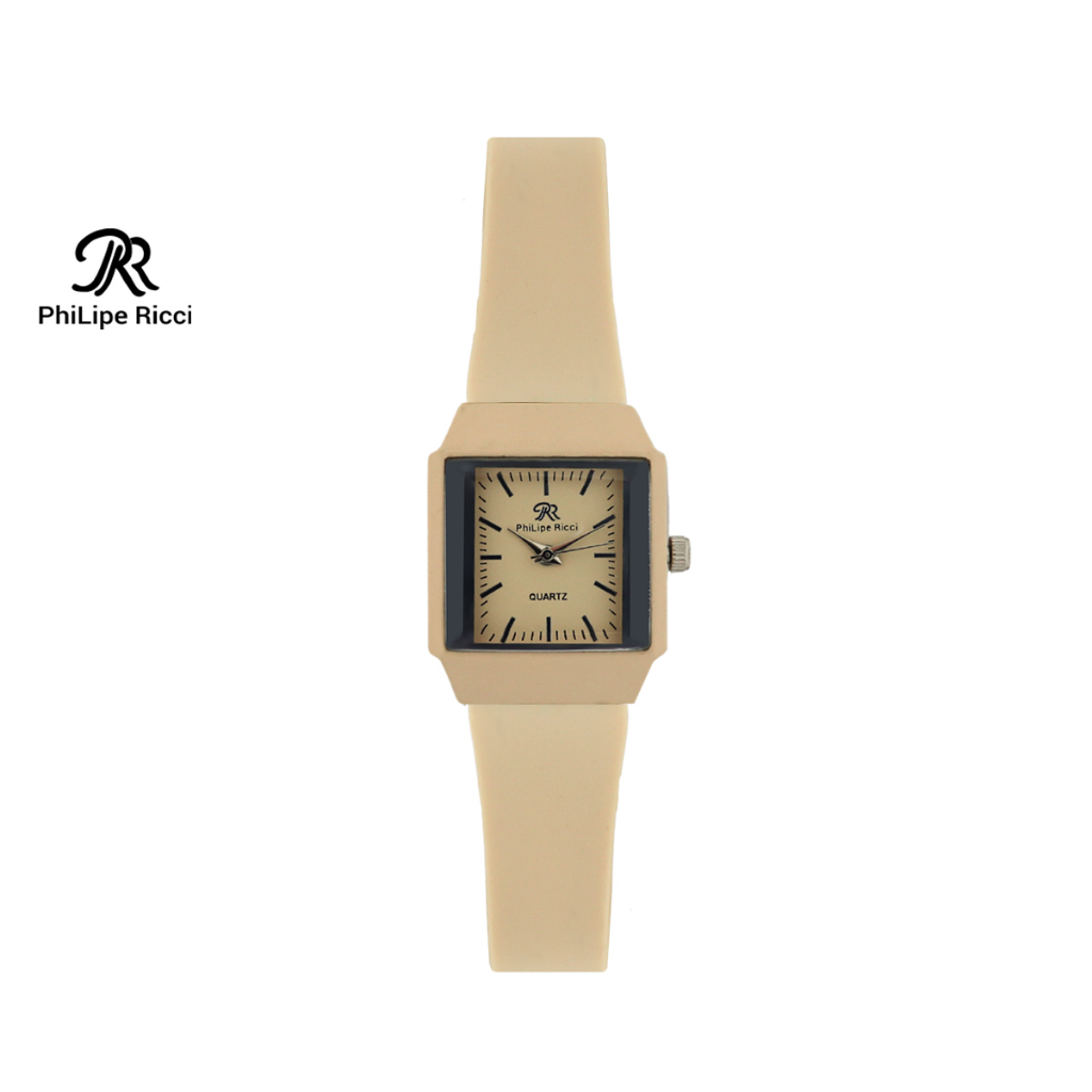 PhiLipe Ricci Jam Tangan Wanita Analog Strap Tali Karet Rubber Terbaru Dial Kotak Kecil Model Elegan