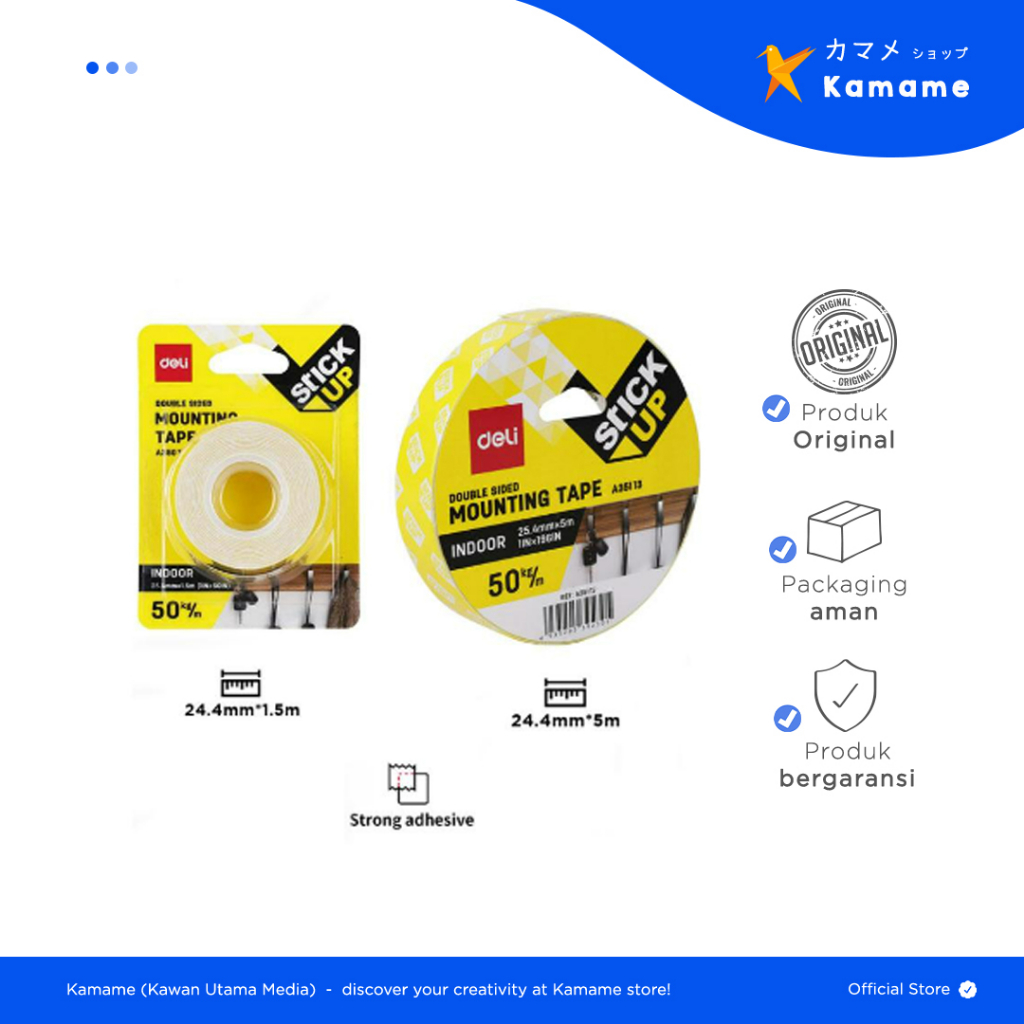 

Deli Mounting Tape - 25.4Mm*1.5M / Isolasi Putih 25.4Mm*1.5 A35011 - Kamame