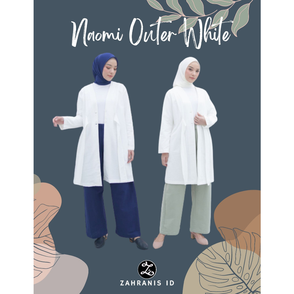 Zahranis-Naomi Outer White Linen Blazer Cardigan Wanita Dewasa Remaja Jas Muslimah Feminin Simpel Cu