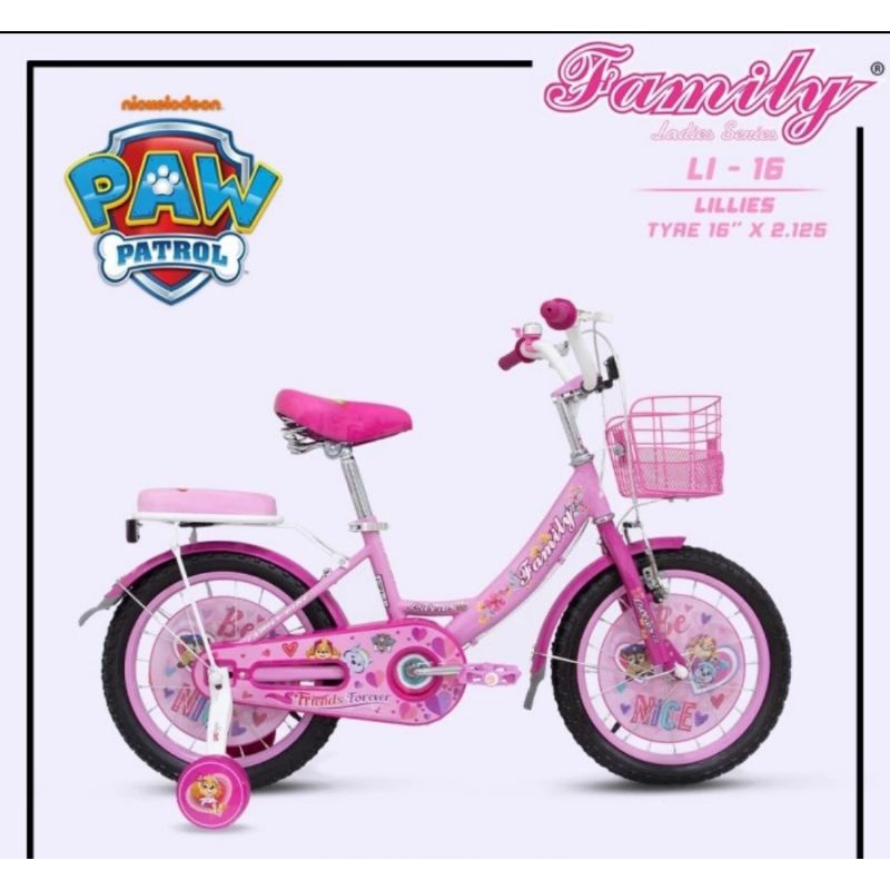 SEPEDA ANAK PEREMPUAN 12 16 18 20 INCH FAMILY LILLIES PINK PAW PATROL