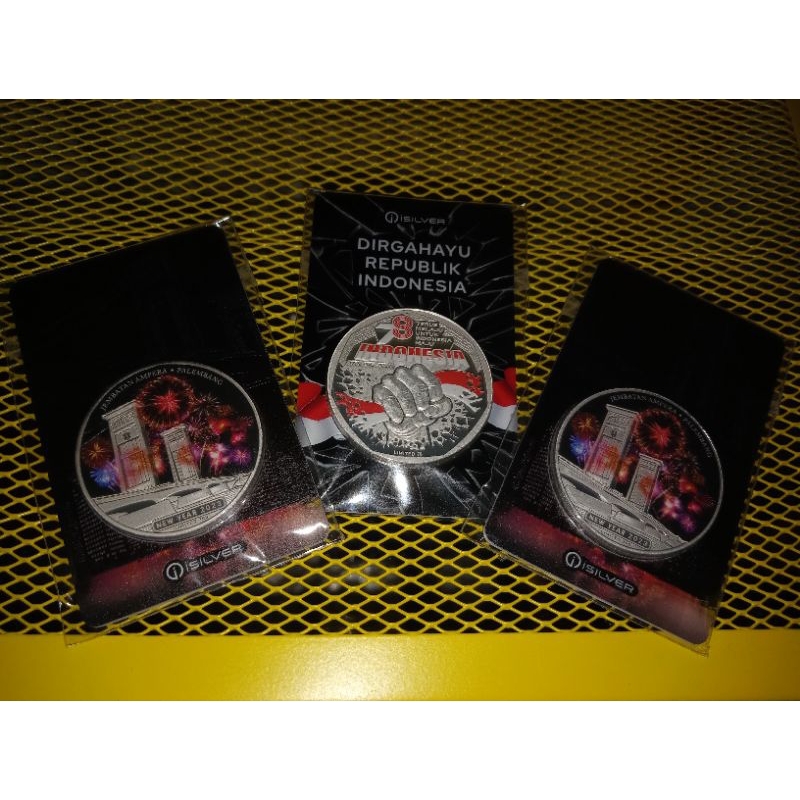 Paket 1x 1oz Isilver HUT Kemerdekaan 78 Warna Colour dan 2x 1 Oz Isilver Jembatan Ampera