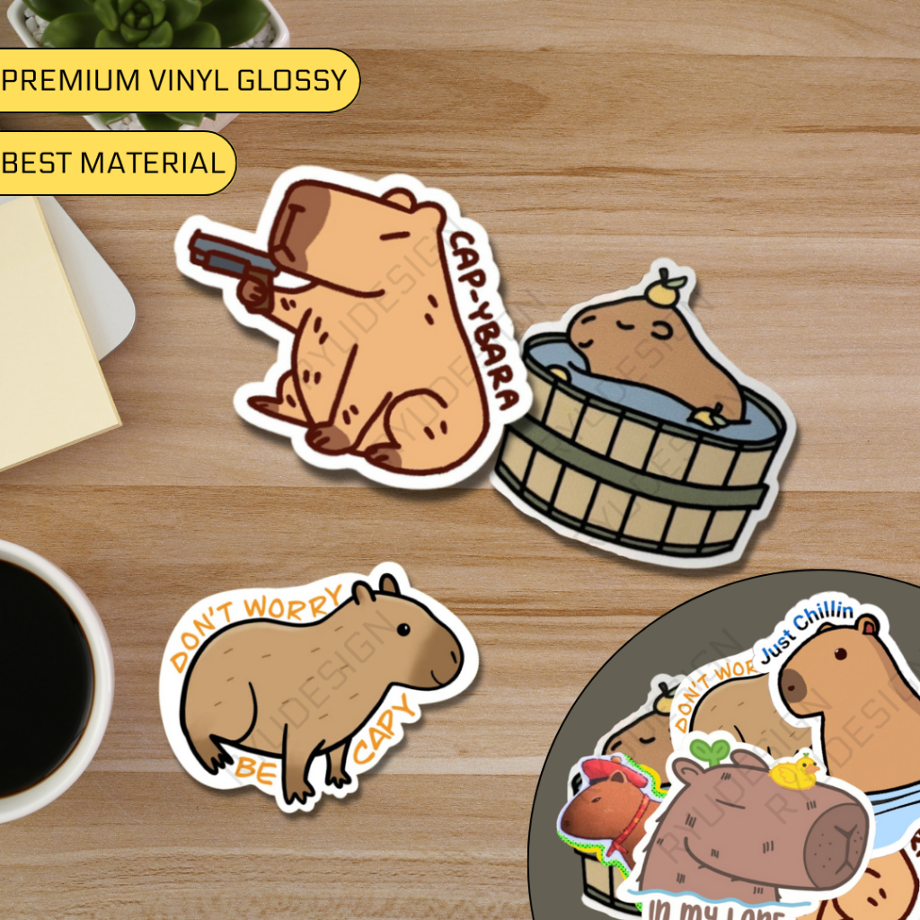 Sticker Stiker Lucu Hewan Capybara Masbro Coklat Imut Gendut Aesthetic Berkualitas